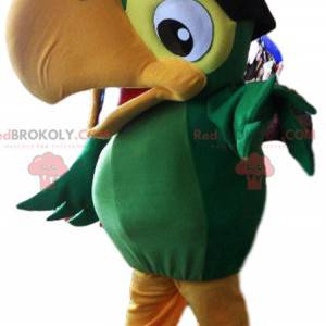 Mascotte groene papegaai in piratenuitrusting - Redbrokoly.com