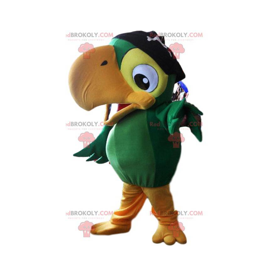 Papagaio verde mascote com roupa de pirata - Redbrokoly.com