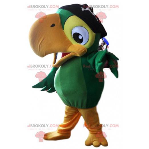 Mascota de loro verde en traje de pirata - Redbrokoly.com