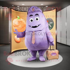 Lavender Beef Wellington mascot costume character dressed with a Jacket and Briefcases