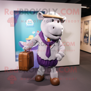 Lavender Beef Wellington mascot costume character dressed with a Jacket and Briefcases