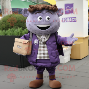 Lavender Beef Wellington mascot costume character dressed with a Jacket and Briefcases