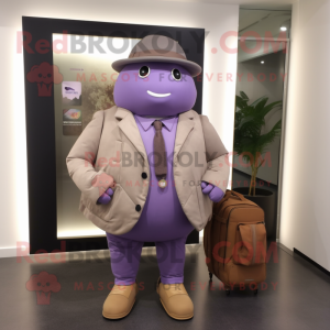 Lavender Beef Wellington mascot costume character dressed with a Jacket and Briefcases