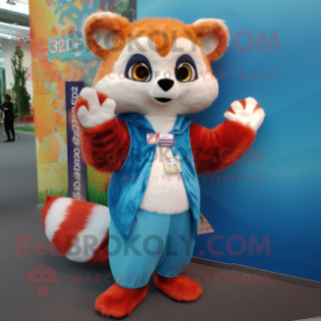 Sky Blue Red Panda mascot costume character dressed with a Sweater and Wraps