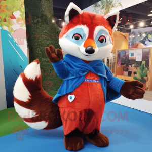 Sky Blue Red Panda mascot costume character dressed with a Sweater and Wraps