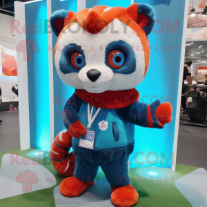 Sky Blue Red Panda mascot costume character dressed with a Sweater and Wraps