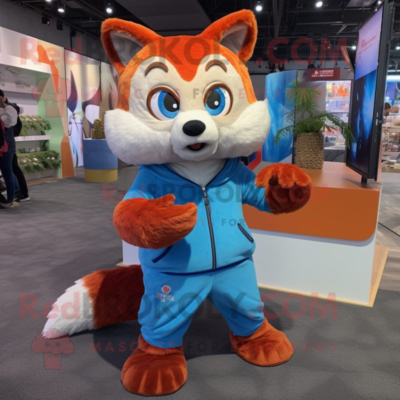 Sky Blue Red Panda mascot costume character dressed with a Sweater and Wraps Sky Blue Red Panda mascot costume character dressed with a Sweater and Wraps