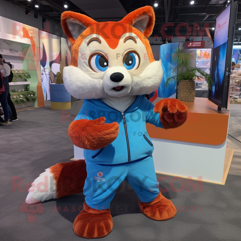 Sky Blue Red Panda mascot costume character dressed with a Sweater and Wraps