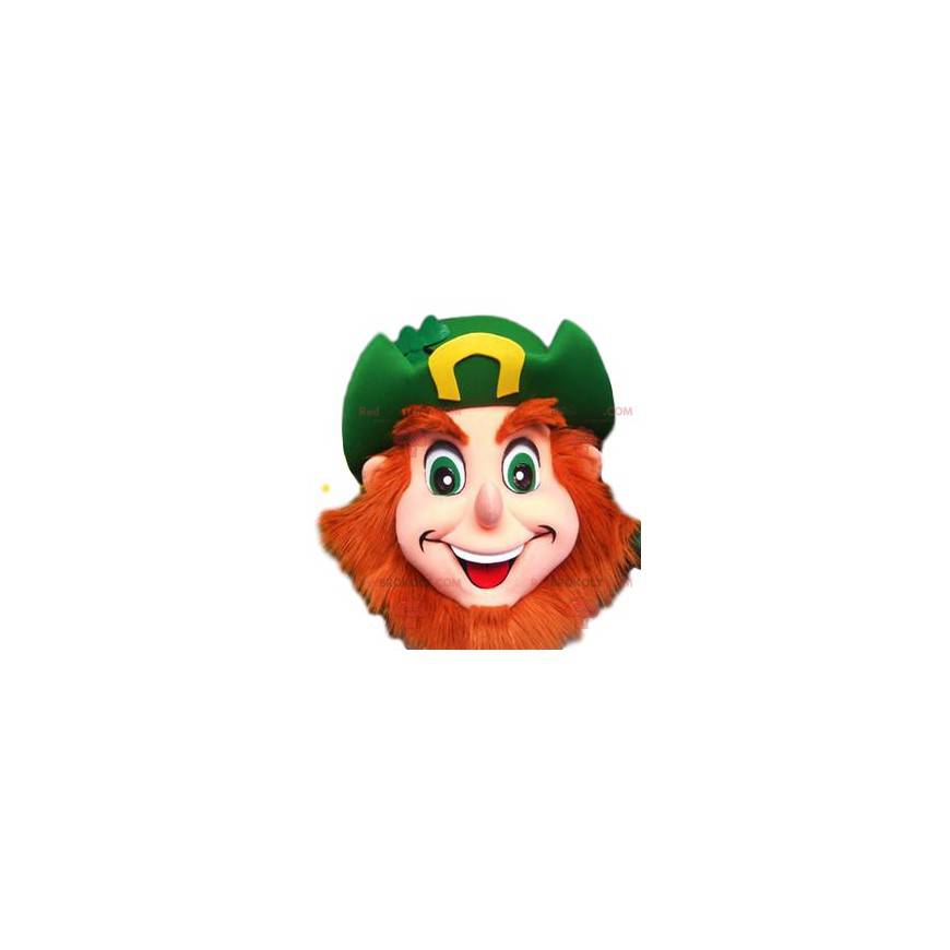 Bearded cheerful leprechaun mascot with his green hat -