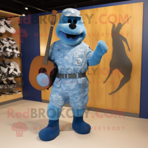 Sky Blue Navy Soldier mascot costume character dressed with a Board Shorts and Foot pads