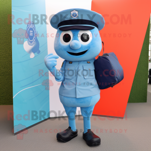 Sky Blue Navy Soldier mascot costume character dressed with a Board Shorts and Foot pads