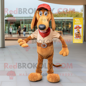 Tan Currywurst mascot costume character dressed with a Jeggings and Necklaces