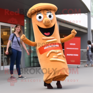 Tan Currywurst mascot costume character dressed with a Jeggings and Necklaces