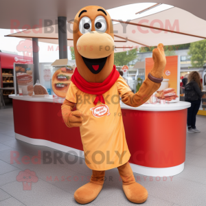 Tan Currywurst mascot costume character dressed with a Jeggings and Necklaces