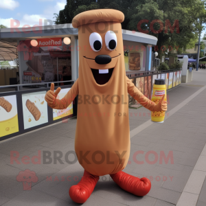 Tan Currywurst mascot costume character dressed with a Jeggings and Necklaces