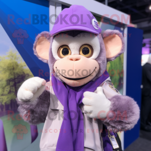 Lavender Monkey mascot costume character dressed with a Jumpsuit and Scarf clips