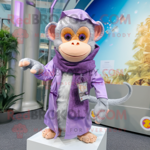 Lavender Monkey mascot costume character dressed with a Jumpsuit and Scarf clips