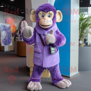 Lavender Monkey mascot costume character dressed with a Jumpsuit and Scarf clips