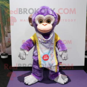 Lavender Monkey mascot costume character dressed with a Jumpsuit and Scarf clips