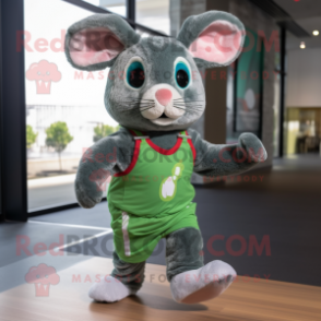 Green Chinchilla mascot costume character dressed with a Running Shorts and Bow ties