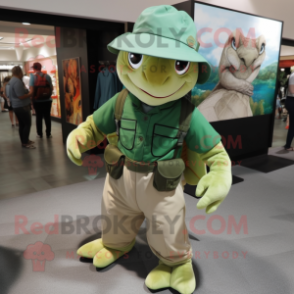 Forest Green Sea Turtle mascot costume character dressed with a Overalls and Keychains