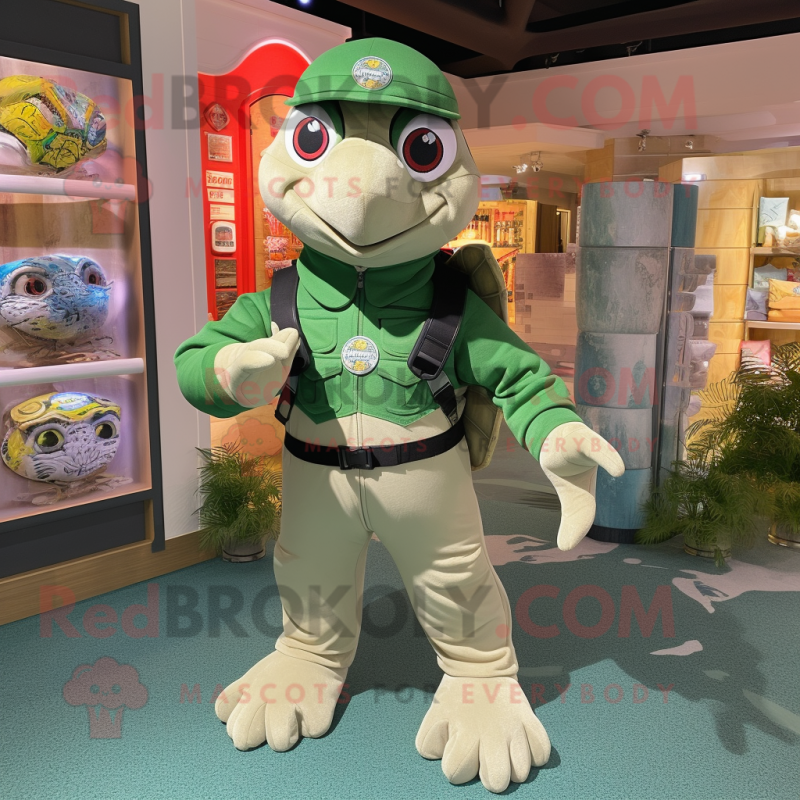 Forest Green Sea Turtle mascot costume character dressed with a Overalls and Keychains Forest Green Sea Turtle mascot costume character dressed with a Overalls and Keychains