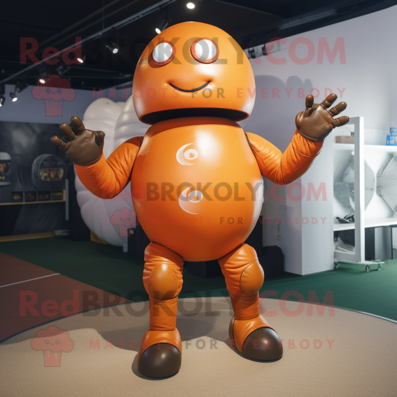 Rust Human Cannon Ball mascot costume character dressed with a Bodysuit and Foot pads