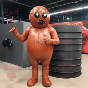 Rust Human Cannon Ball mascot costume character dressed with a Bodysuit and Foot pads
