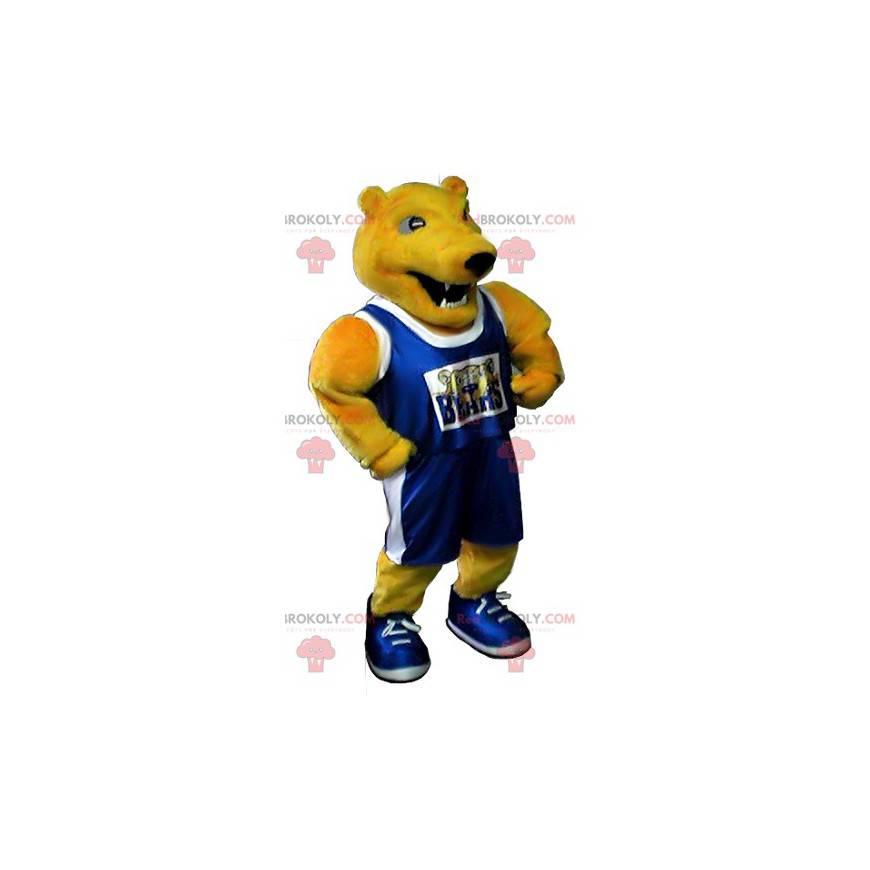Mascote urso amarelo em roupas esportivas - Redbrokoly.com