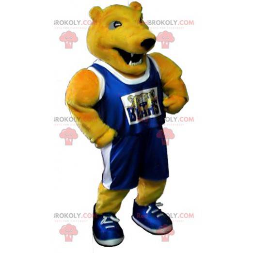 Mascote urso amarelo em roupas esportivas - Redbrokoly.com