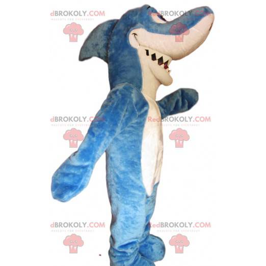 Geweldige en grappige blauwe en witte haai mascotte -