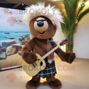 Brown Bagpipe mascot costume character dressed with a Bikini and Ties