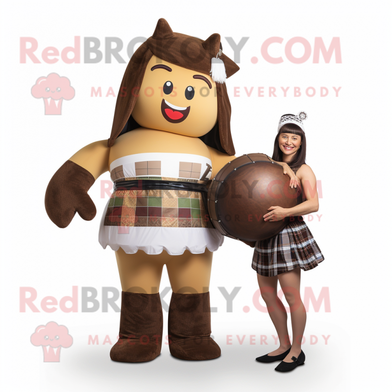 Brown Bagpipe mascot costume character dressed with a Bikini and Ties Brown Bagpipe mascot costume character dressed with a Bikini and Ties