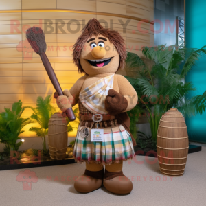 Brown Bagpipe mascot costume character dressed with a Bikini and Ties