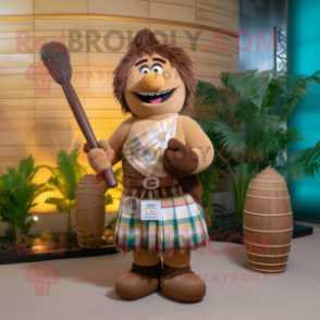 Brown Bagpipe mascot costume character dressed with a Bikini and Ties