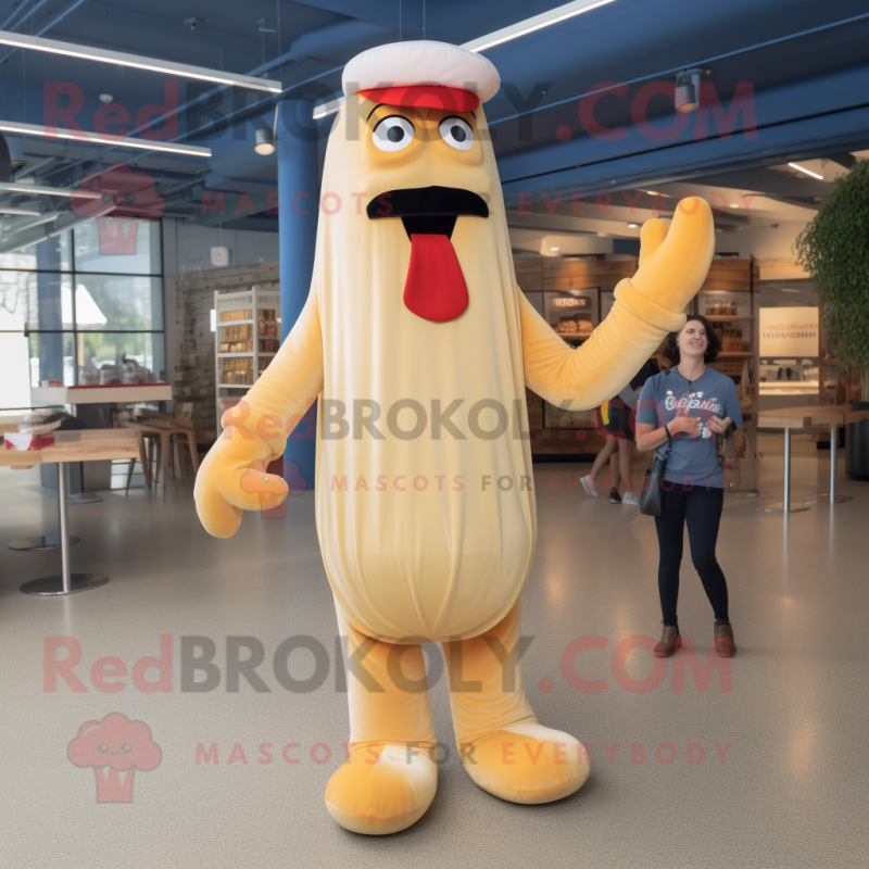 Cream Hot Dog mascot costume character dressed with a Bootcut Jeans and Cufflinks