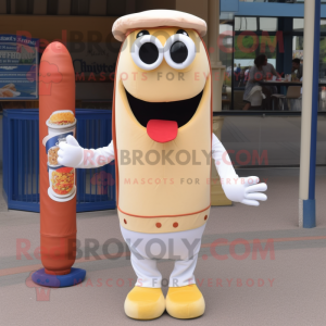Cream Hot Dog mascot costume character dressed with a Bootcut Jeans and Cufflinks