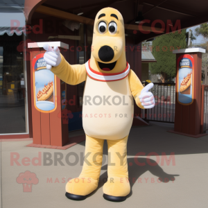 Cream Hot Dog mascot costume character dressed with a Bootcut Jeans and Cufflinks