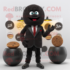 Black Falafel mascot costume character dressed with a Blazer and Coin purses