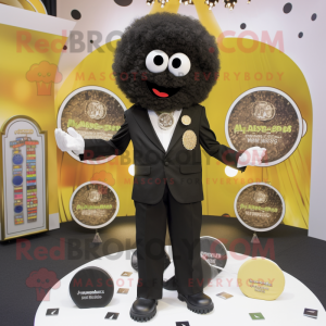 Black Falafel mascot costume character dressed with a Blazer and Coin purses