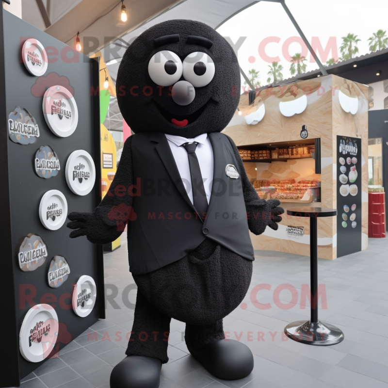 Black Falafel mascot costume character dressed with a Blazer and Coin purses