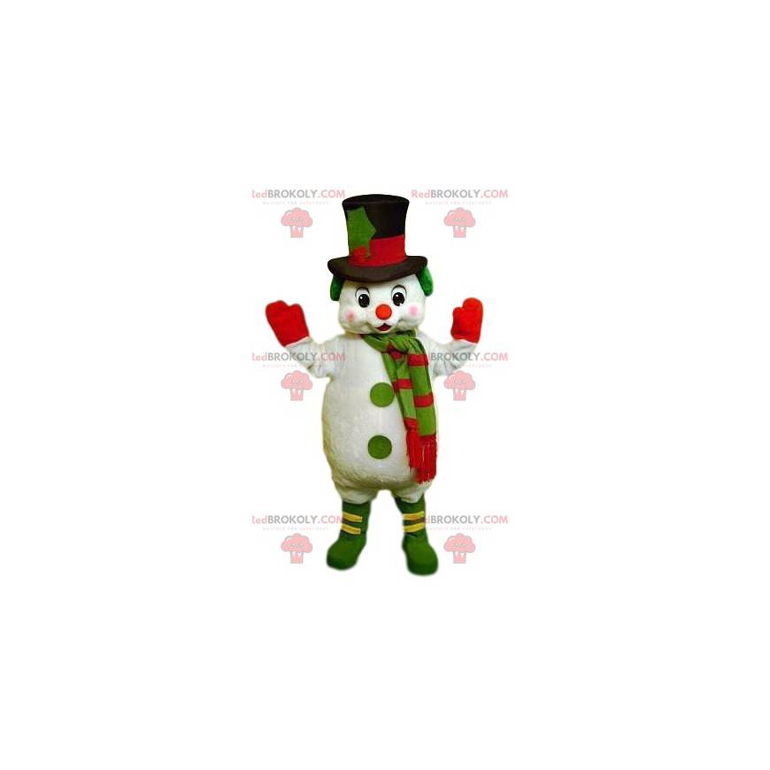 Mascotte de bonhomme de neige tout mignon et son chapeau noir -