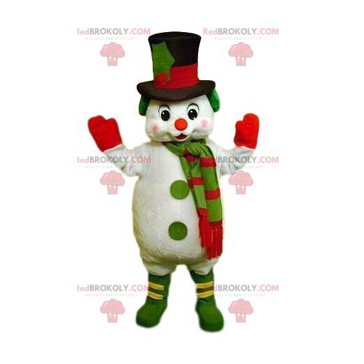 Boneco de neve fofo mascote e chapéu preto - Redbrokoly.com