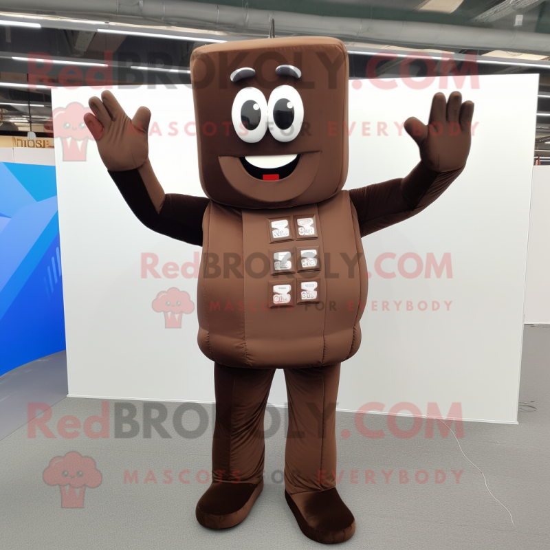 Brown Chocolate Bars mascot costume character dressed with a Bodysuit and Mittens