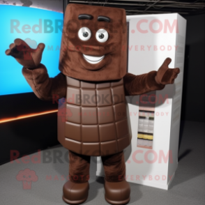 Brown Chocolate Bars mascot costume character dressed with a Bodysuit and Mittens