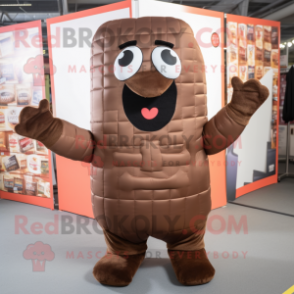 Brown Chocolate Bars mascot costume character dressed with a Bodysuit and Mittens