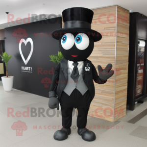 Black Heart mascot costume character dressed with a Suit Pants and Hat pins