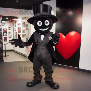 Black Heart mascot costume character dressed with a Suit Pants and Hat pins