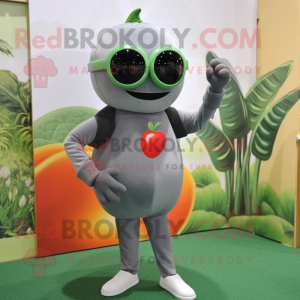 Gray Tomato mascot costume character dressed with a Turtleneck and Sunglasses