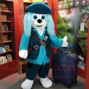 Teal Celtic Cross mascot costume character dressed with a Culottes and Briefcases